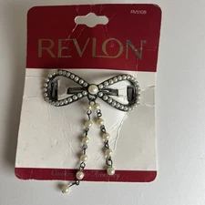 Revlon Faux Pearl Beaded Bow Hair Barrette Hair Accessory Dangle