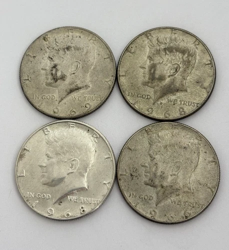 Lot of 4 JFK Kennedy 40% Silver Half Dollar Coins Circulated 1966/1968-D/1969-D
