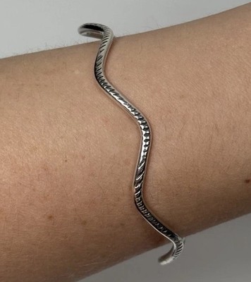 Vintage Sterlingsilber Wellenmanschette 7,5'' Armband geätzt 925 2,6 mm