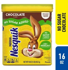 Nestle Nesquik No Sugar Added Chocolate Powder, 16 oz, Can, - FREE SHIPPING