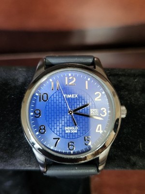 Timex Woodcrest Drive Watch Men 39mm Gunmetal Blue Dial Indiglo Date Rubber Band