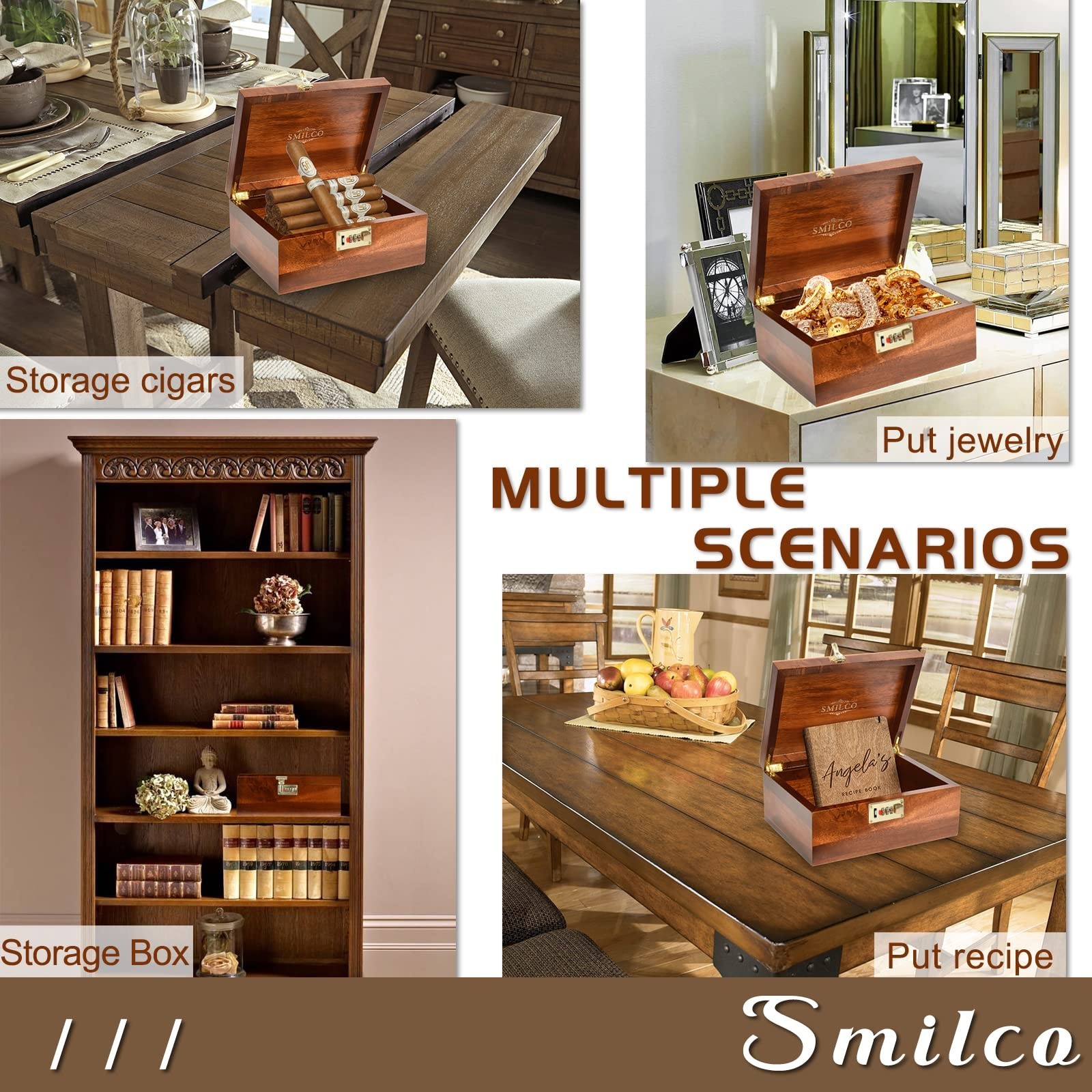 Smilco Wooden Storage Box with Hinged Lid Acacia Wood Hand-Crafted Wooden Box...