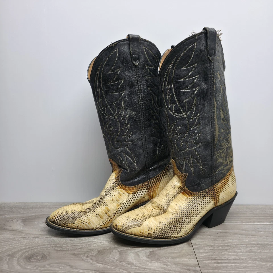 Botas occidentales de cuero de serpiente de pitón vintage para hombre ACME Rodeo hechas en EE. UU. 8 M Foto 2 de 4