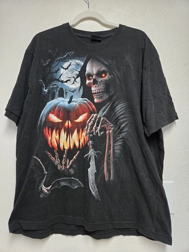 Spiral Halloween Shirt 2XL Black Skull Pumpkin Skeleton Dagger Grunge Goth