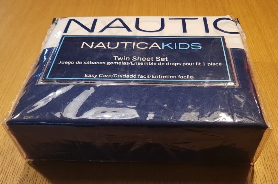 Juego de sábanas dobles Nautica Kids azul blanco color bloque deletreado sólido 3 piezas azul marino nuevo Foto 2 de 4