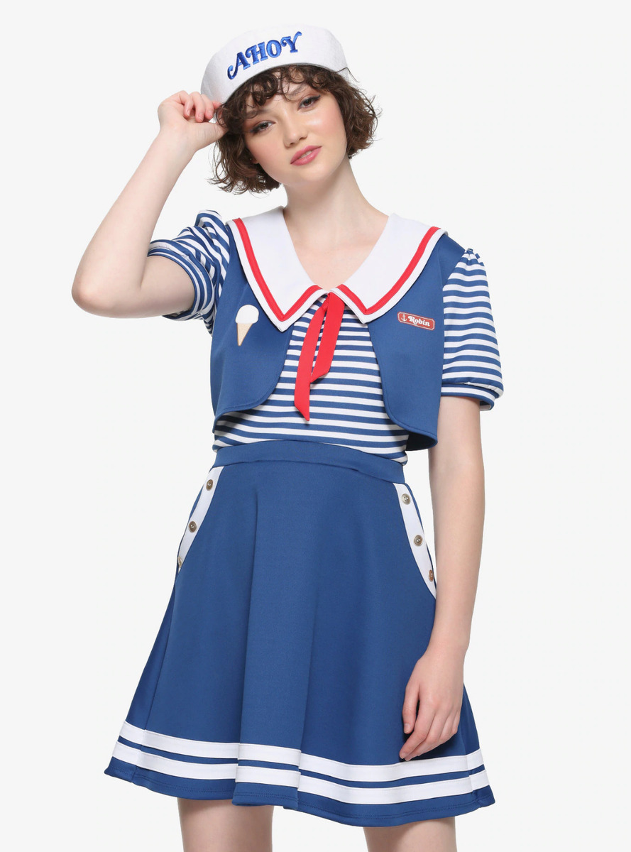 Womens Stranger Things Robin Scoops Ahoy Halloween Costume Uniform Sailor Dress