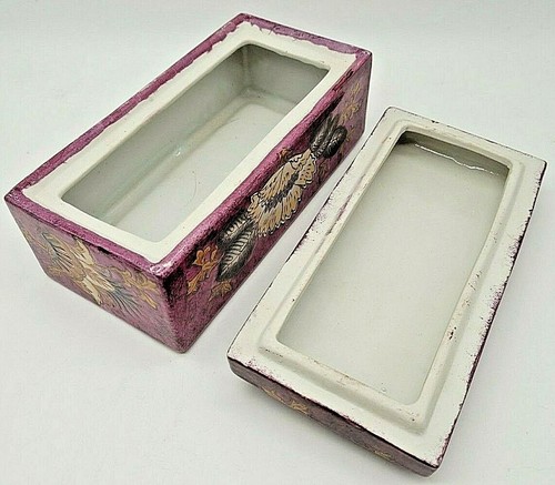 VTG. WBI CHINESE CERAMIC PORCELAIN RECTANGLE JEWELRY TRINKET BOX CONTAINER - Picture 6 of 8