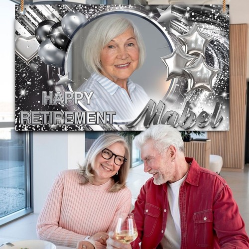 Banner Telón de Fondo de Cumpleaños Personalizado Negro Plata Globo Fiesta Hombre Mujer Regalo - Imagen 9 de 10