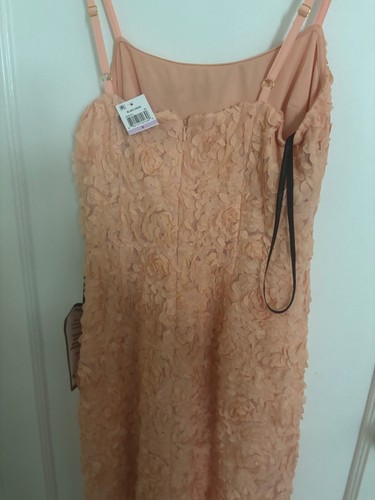 Christian Sirano Peach Texured Appliques Spaghetti Strap Midi Dress Size 6 (New) - Picture 3 of 7