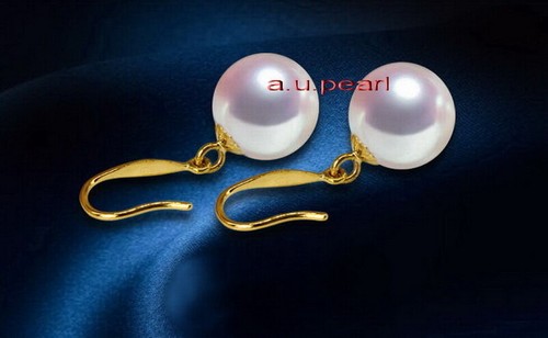 ORECCHINI PENDENTI TOP ORO 18K 11-12MM tondi veri NATURALI MARE DEL SUD PERLE bianche - Foto 4 di 6