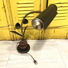 Vtg Brass DESK Lamp Mid Century Modern Hollywood Regency Floral Black
