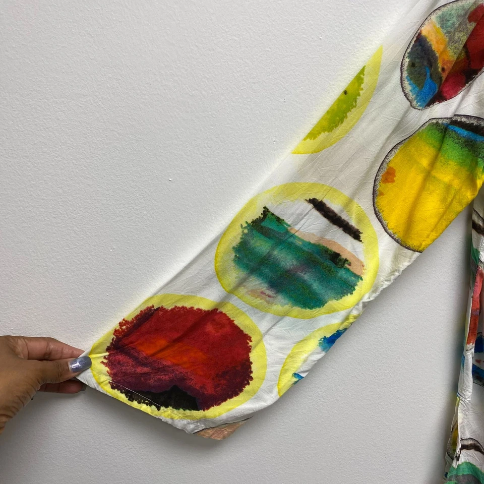 Blusa Pulôver Jams World Feminina Branco Verde Aquarela Manga Longa Decote V G - Imagem 3 de 4