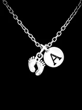 Baby Footprints Necklace Initial Mom Mother Baby Shower Mother's Day Gift