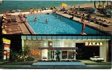 C1950 Hallandale FL Dakar Pool Diving Beach Voodoo Lounge Car Vintage Postcard