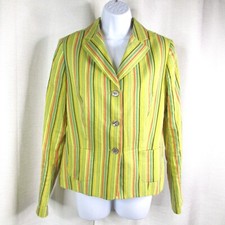 Vintage Bernard Zins Paris Jacket 3 Button Blazer Striped Cotton/Silk Size 8