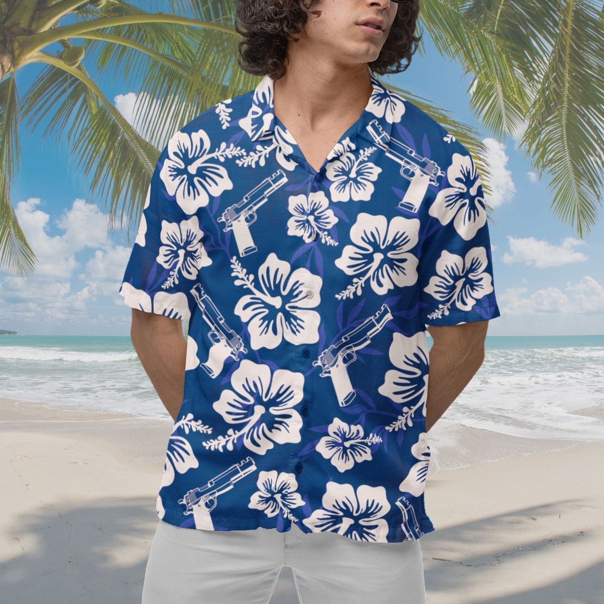 Gun Hawaiian Shirt, Blue | eBay