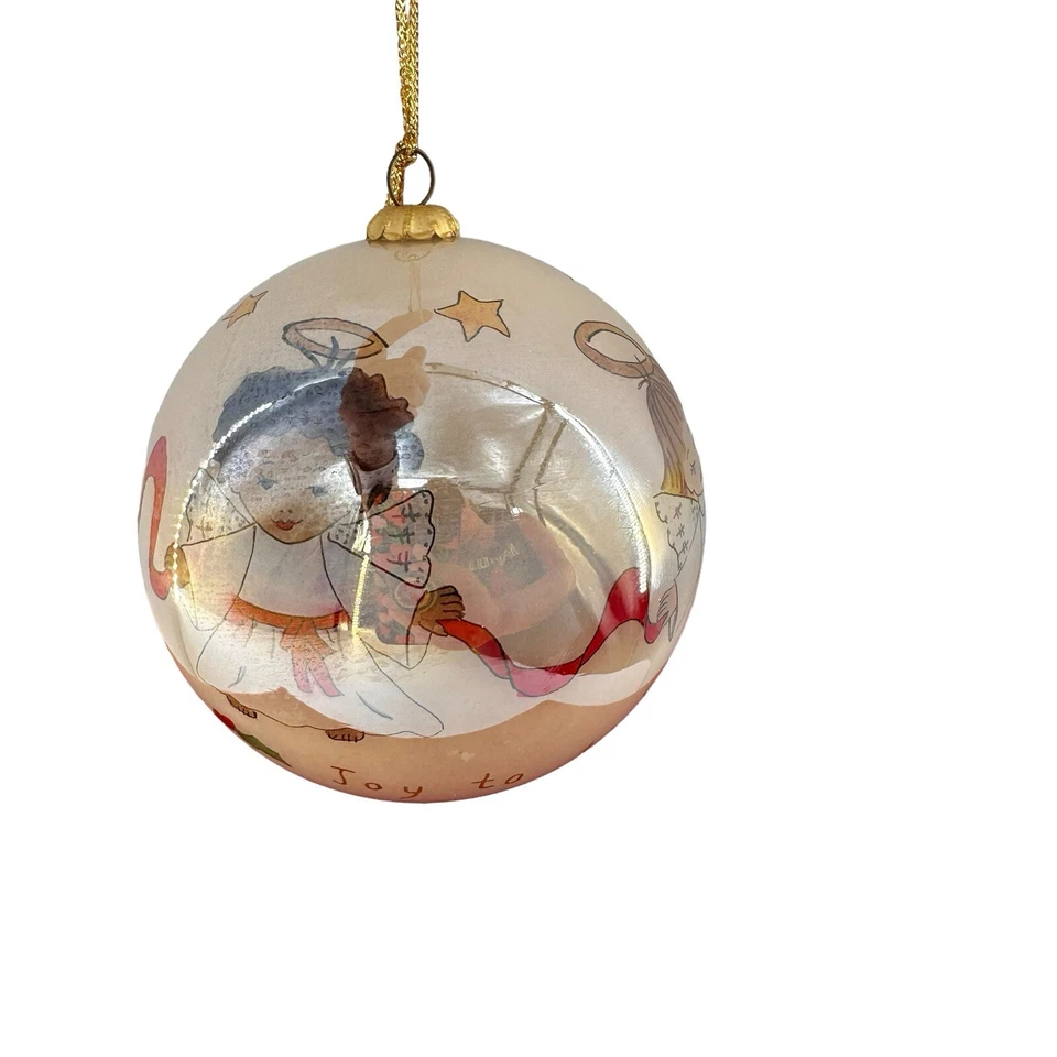 JC Penney 3,75” enfeite de Natal de vidro pintado reverso com caixa certificado de autenticidade Angel Joy a - Imagem 2 de 4