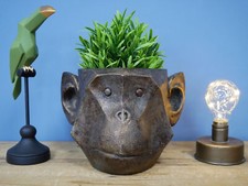 Monkey Chimp Planter Indoor Outdoor Brown Gift Idea Fast Shipping Decor