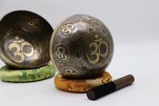 Blessed 7.5  inches Om Carving Singing Bowl From Nepal-Spiritual Tibetan Bowls