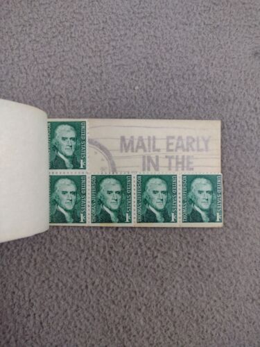Thomas Jefferson Green 1 cent Vintage Postage Stamp NH Book of 5 Remaining