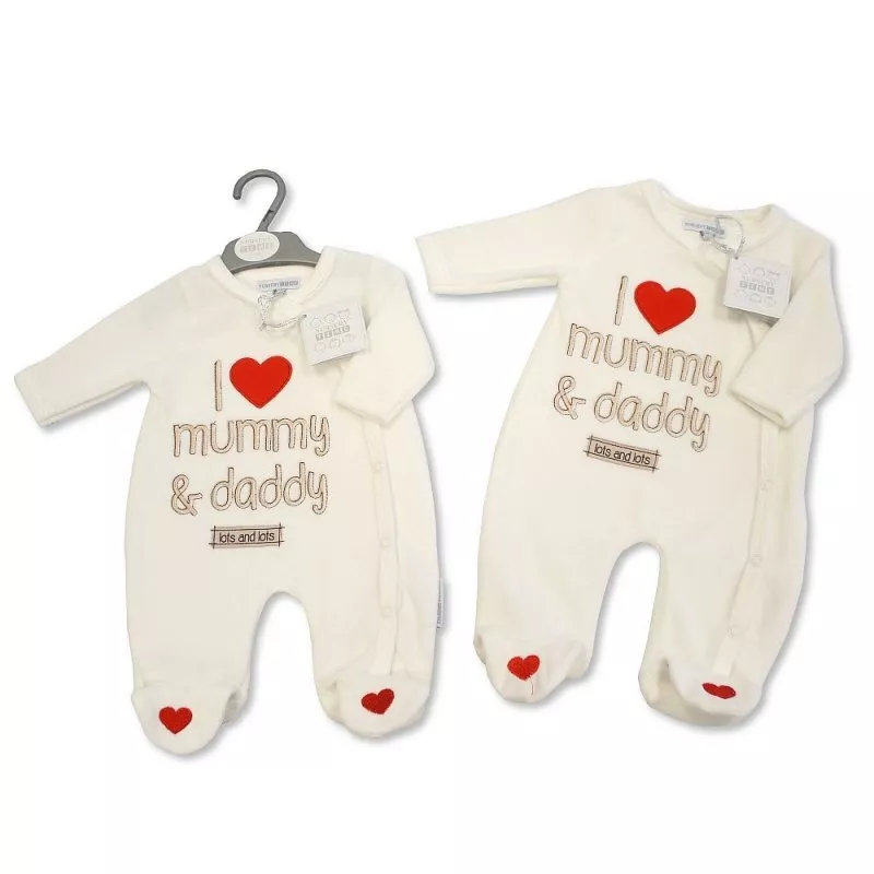 NEW Baby Velour Sleepsuit Romper I Love Mummy Daddy Lots