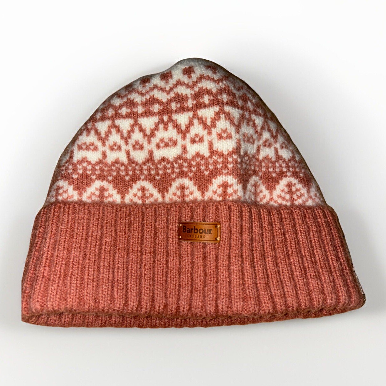 Barbour England Alpine Fairisle Beanie – Dusty Rose Color One Size image 2
