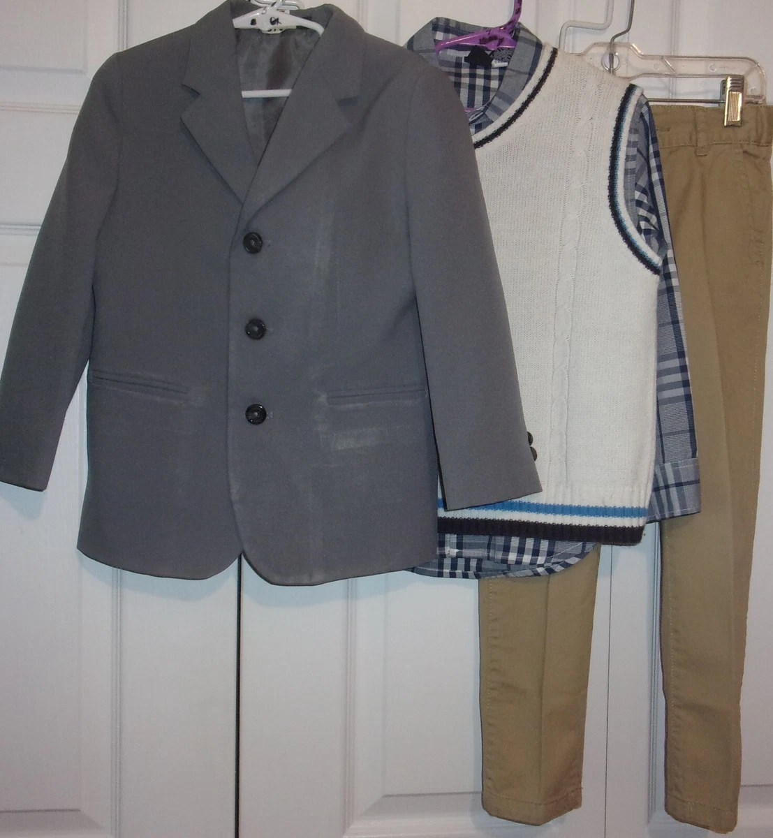 Gray sport coat shop with khaki pants
