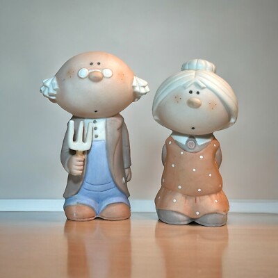 Bumpkins By Fabrizio Aunt Beulah & Uncle Skeeter Farmer Couple Figurines AS IS
