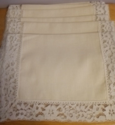 Vintage Lace & Linen Placemat Set 8 Placemats Ivory Unbranded