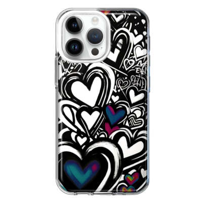 Case for Apple iPhone 15 Pro Black White Hearts Love Graffiti | eBay