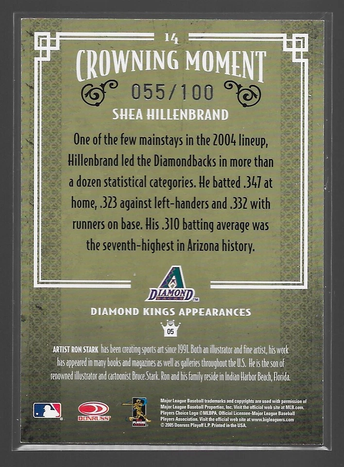 2005 Donruss Diamond Kings - Shea Hillenbrand #14 Blue Framed /100 - Image 2 of 2