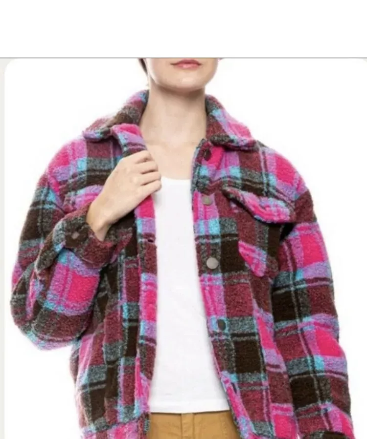 Plaid faux fur best sale jacket