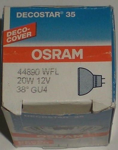 LIGHT BULB 12V OSRAM DECOSTAR 35 44890 WFL 20W 38º 12V GU4 BASE 2000 HR - Picture 2 of 3