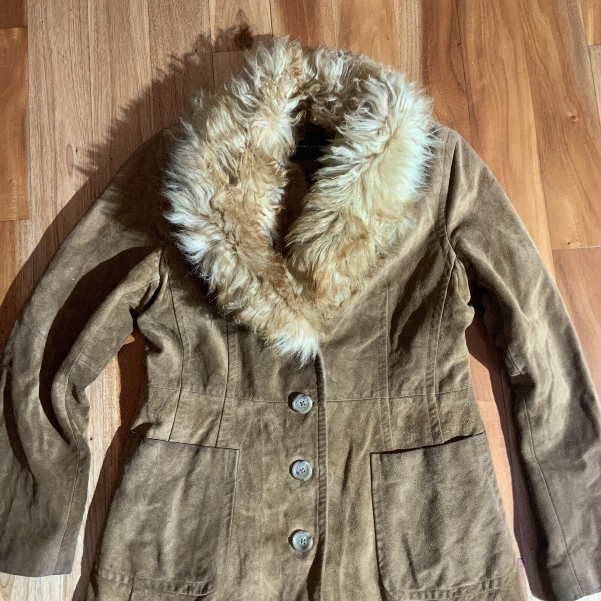 banana republic suede leather trench coat fur Italian shearling