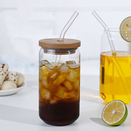 2 Pcs Bamboo Lid of Glass Cup Juice Tumblers Straws Cups for Miss - Picture 3 of 12