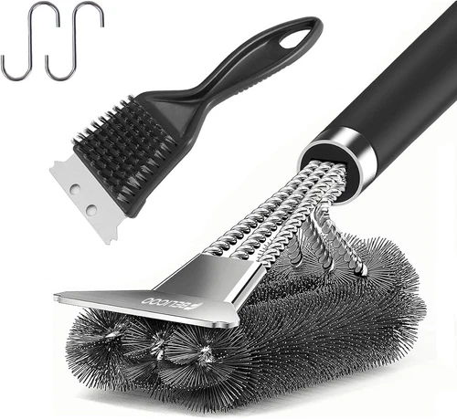 2Pack, 18" BBQ Grill Brush and Scraper, 3 in 1 Safe Wire Bristles Scrubber Tool