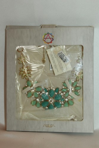 NEW! AMRITA SINGH Turquoise Gold Statement Bib Necklace NKC9203 Boxed - Picture 4 of 6