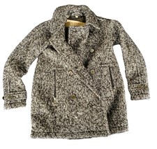 Burberry Brit Marled Black White Grey Cocoon Wool Coat Oversized Uk 6 8 S Xs