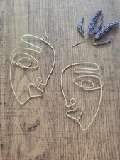 BIG Statement Abstract Face Dangle Earrings Gold Drop Earring