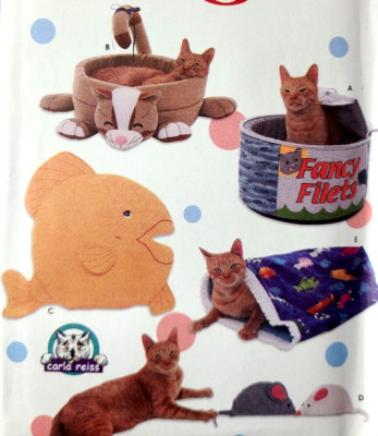 Uncut Simplicity 5233 Sew Pattern Pet Cat Kitten Beds Tuna Can Fish Mouse Gift