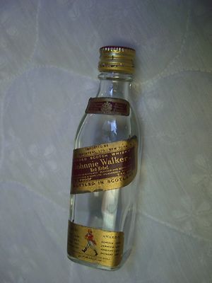 Johnny Walker Red Clear Glass 10th Pint Mini Liquor Bottle/3 Paper Labels