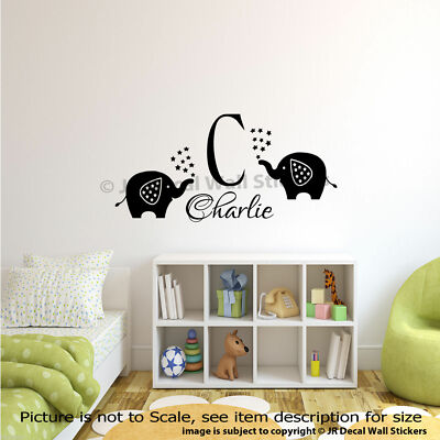 Personalisierter Namensaufkleber, Elefant Wandsticker, Kinderzimmer Monogramm Wandsticker
