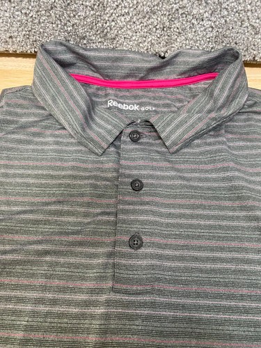 Reebok Golf Polo Shirt Mens 3XL Gray Pink Striped Short Sleeve Logo Performance - Picture 4 of 11