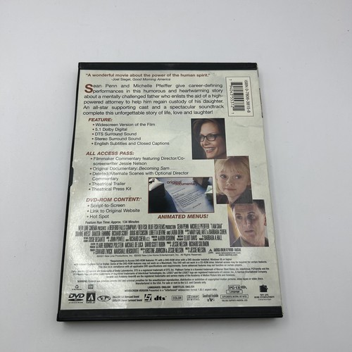 I Am Sam DVD 2001 Drama PG-13 Sean Penn Michelle Pfeiffer - Imagen 2 de 4
