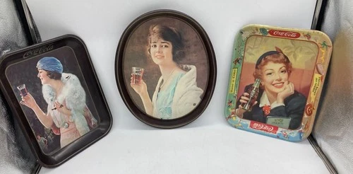Vintage Coca-Cola Metal Serving Trays Set Of 3 With Retro Advertising Artwork