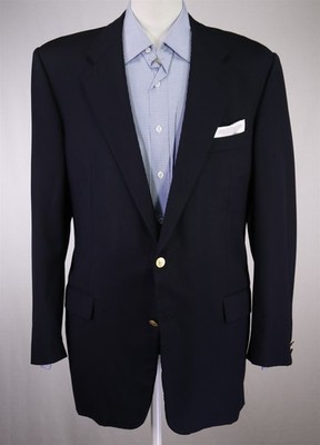 Hickey Freeman Navy Blue Gold Metal Buttons Wool Cashmere 2-Btn