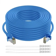 Cat 6 Ethernet Cable 50 Ft-Blue, Outdoor & Indoor Snagless Long Round RJ45 Ne...
