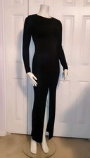 Black Maxi Dress Open Back Front Center Slit Size 4 Long Sleeves Fitted Bodycon 