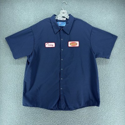 Darigold Aramark Work Shirt Mens 3XL Short Sleeve Snap Navy Patch Lenny Uniform