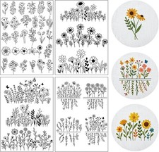 Flower Water Soluble Embroidery Patterns - 4 Sheets 40 Pcs Stick and Stitch Embr